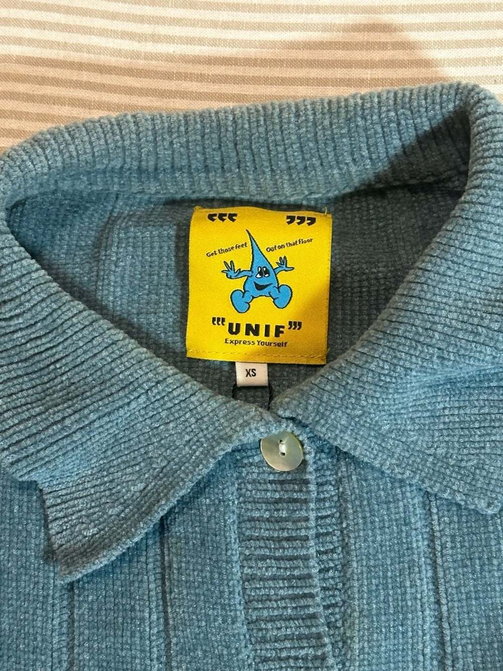UNIF Bean Blue Textured Knit Polo Cardigan